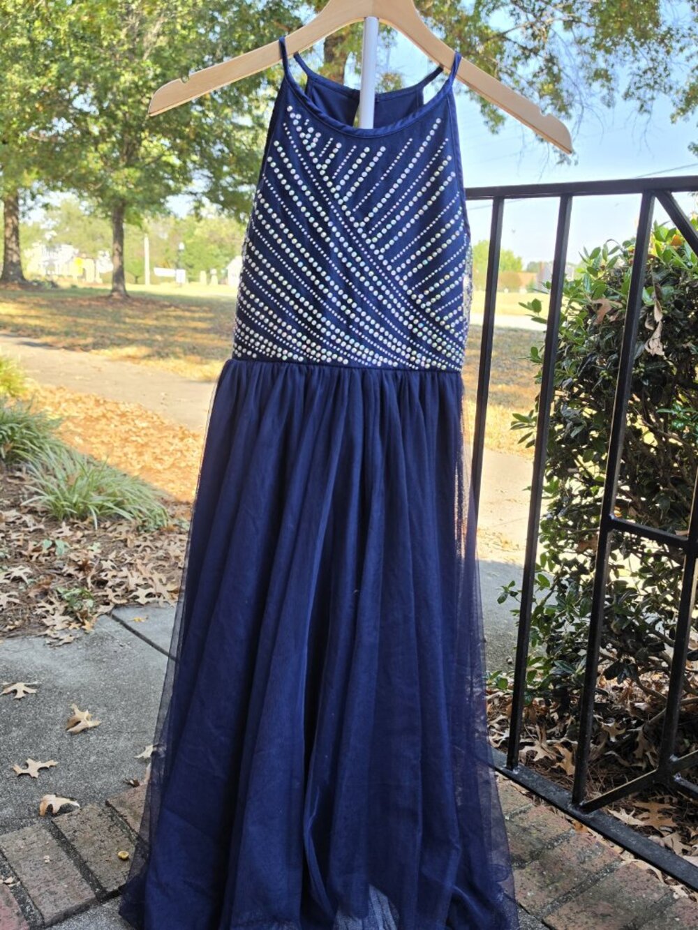 Speechless Kids Navy Blue Rhinestone Tulle Maxi Dress Size 8